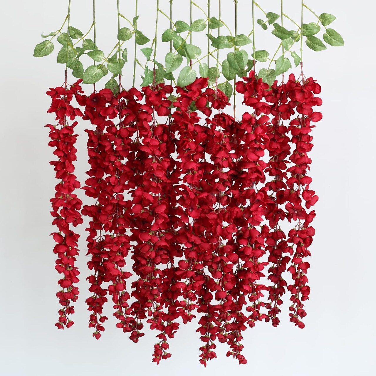 Burgundy Wisteria Hanging Flowers 6pcs 48in Silk Garland Vines for Wedding Decor